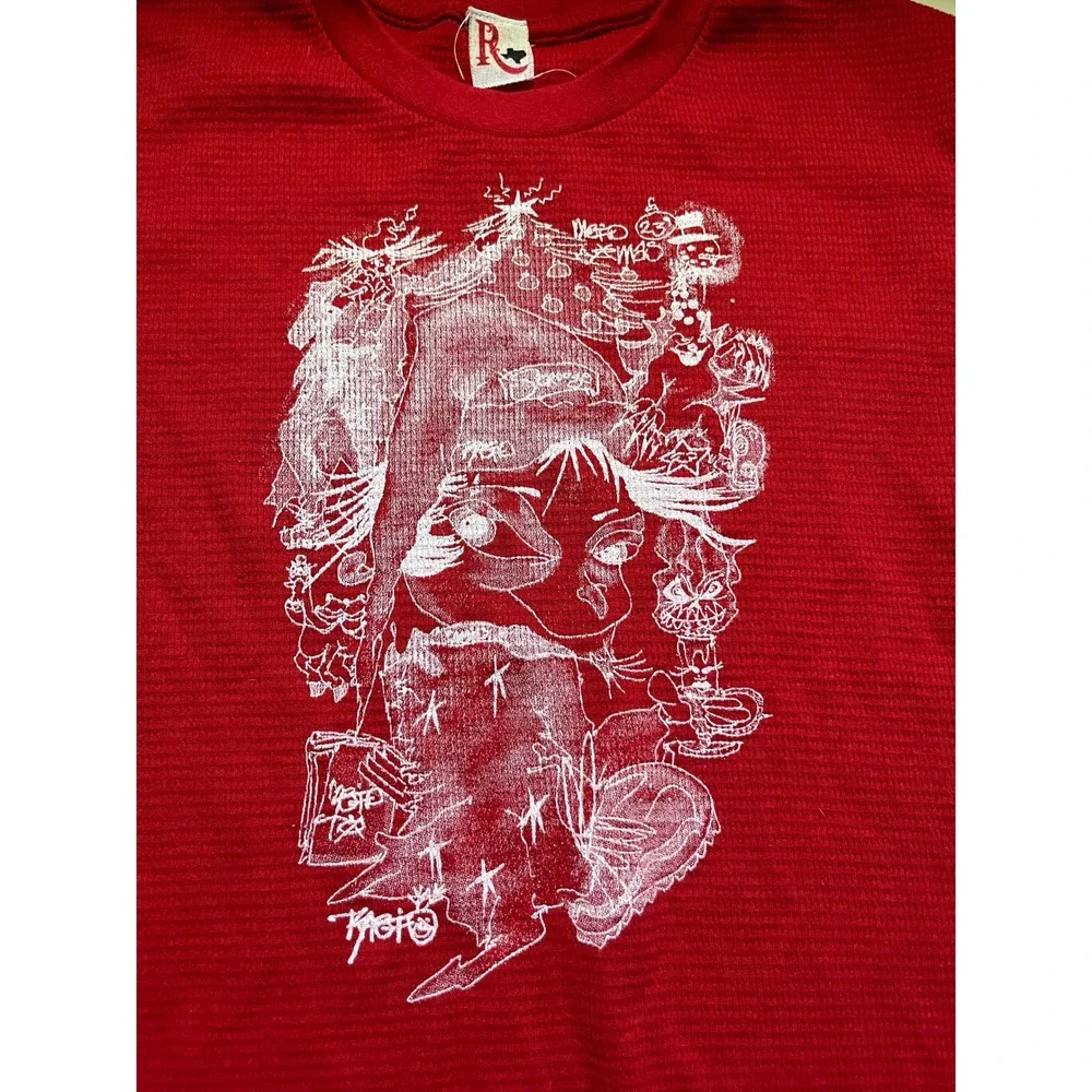 Rough and Tumble Red Thermal Waffle Knit Graphic Long Sleeve Shirt Mens Large